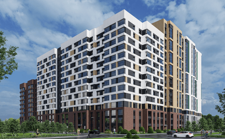 Проект включает в себя 8 жилых домов высотой до 17 этажей. В облицовке вентилируемых фасадов использованы композитные панели, ламели и клинкерный кирпич. Парадные спроектированы с высокими потолками, витражным остеклением и двумя входами:со двора и с улицы. Входные группы оборудованы пандусами для л